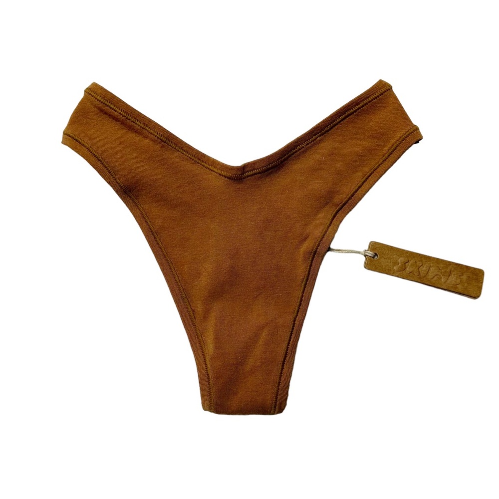 NWT Skims Rare Cotton Jersey Dipped Thong in Camel Women’s XXS